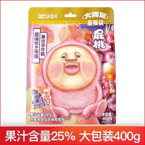 [6974728579749] ZUO一下屁桃低卡蒟蒻果凍混合裝400g*12/果凍（桃子和葡萄口味）