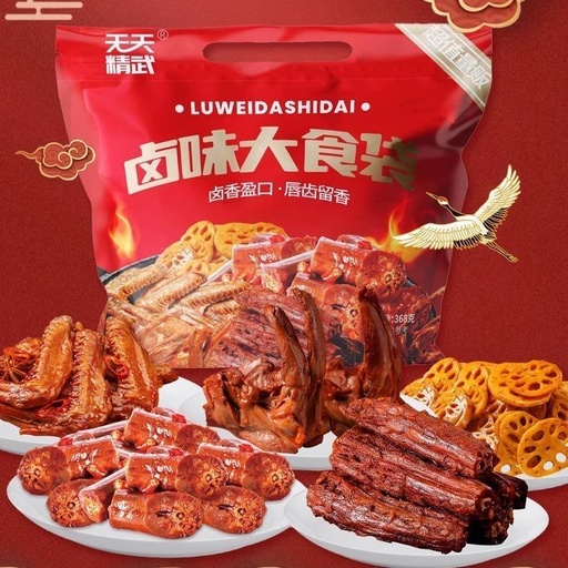 [6974366551756] 天天精武卤味大食袋 (মাংস) ৩৬৮গ্রাম*২০/ ব্রেইজড হাঁসের গলা