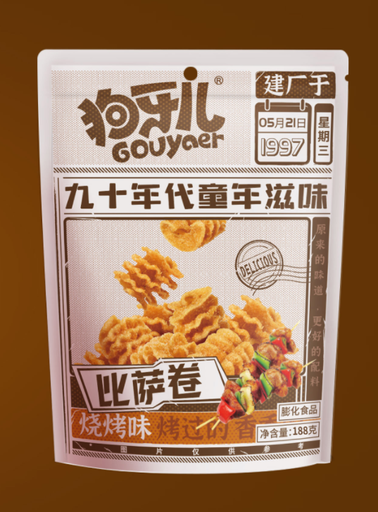 [6938803994759] 狗牙儿比萨卷-烧烤188克 *30/油炸面团（烧烤味）